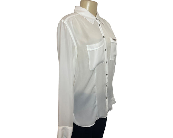Guess Womens White Button-Down Long Sleeve Blouse Sz M