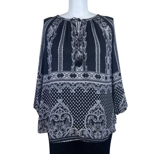Daniel Rainn Women’s Black & White Embroidered Blouse Long-Sleeve Sz 2X