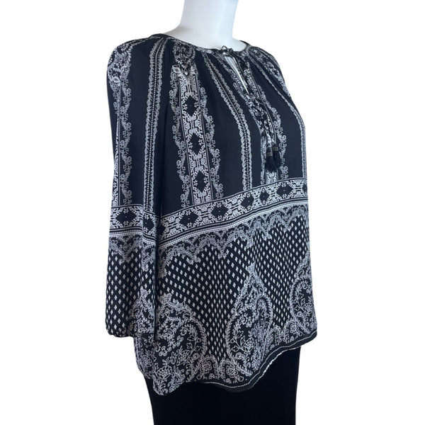 Daniel Rainn Women’s Black & White Embroidered Blouse Long-Sleeve Sz 2X