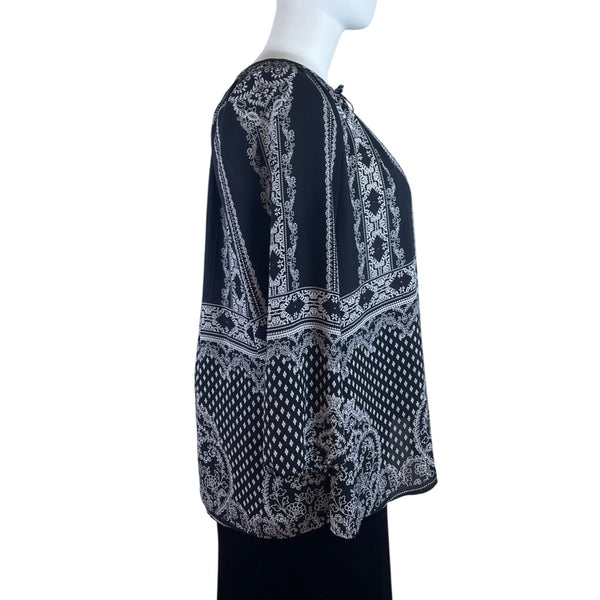 Daniel Rainn Women’s Black & White Embroidered Blouse Long-Sleeve Sz 2X