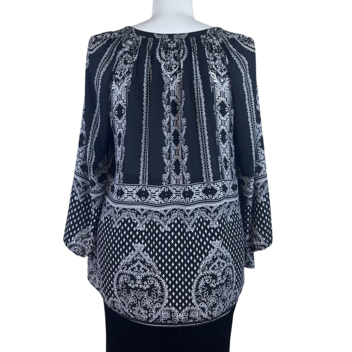 Daniel Rainn Women’s Black & White Embroidered Blouse Long-Sleeve Sz 2X