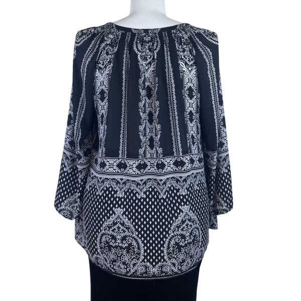 Daniel Rainn Women’s Black & White Embroidered Blouse Long-Sleeve Sz 2X