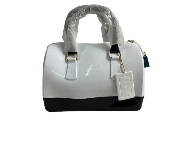 Isomers CA White N Black Hard PVC Keyless Lock Jelly Tote Bag Sz S - New