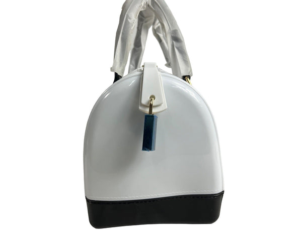 Isomers CA White N Black Hard PVC Keyless Lock Jelly Tote Bag Sz S - New