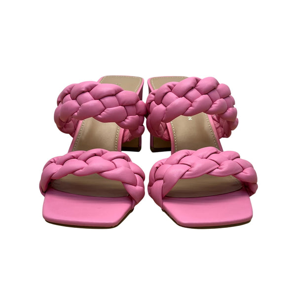 BCBGeneration Womens Pink Braided Chunky Heel Sandals Size 6.5