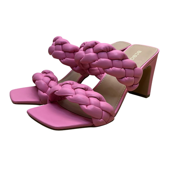 BCBGeneration Womens Pink Braided Chunky Heel Sandals Size 6.5