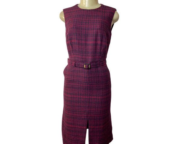 Ann Taylor Women's Purple Plaid Sheath Dress with Belt Strap Sz 0 (EUR 28) - NWT