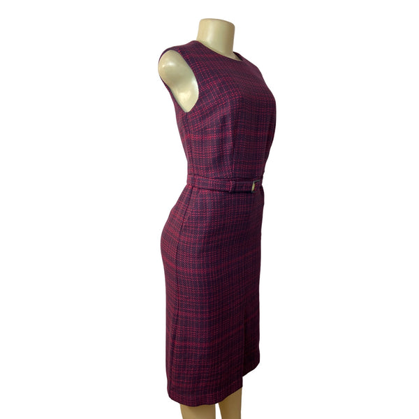 Ann Taylor Women's Purple Plaid Sheath Dress with Belt Strap Sz 0 (EUR 28) - NWT