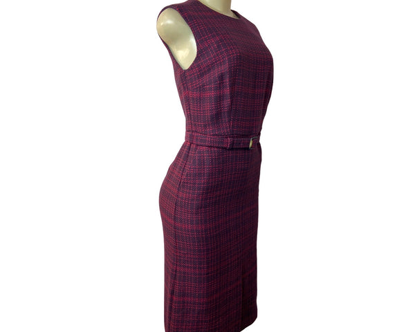 Ann Taylor Women's Purple Plaid Sheath Dress with Belt Strap Sz 0 (EUR 28) - NWT