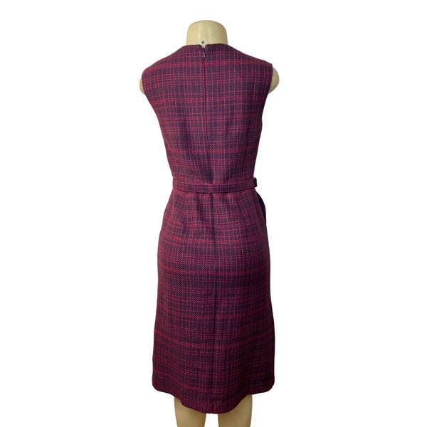 Ann Taylor Women's Purple Plaid Sheath Dress with Belt Strap Sz 0 (EUR 28) - NWT