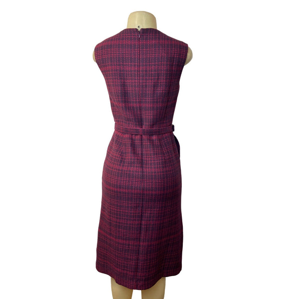 Ann Taylor Women's Purple Plaid Sheath Dress with Belt Strap Sz 0 (EUR 28) - NWT