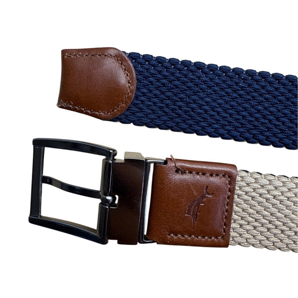 Tommy Bahama Reversible Navy & Tan Woven Belt With Leather Trim SM/MD (32-36)