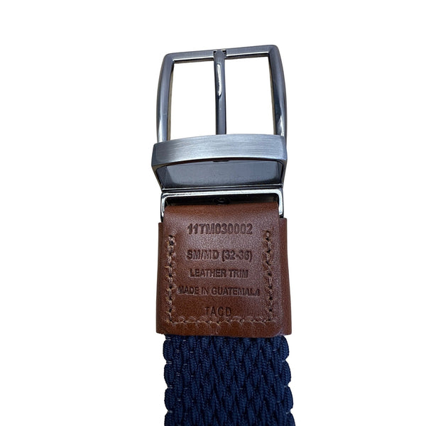Tommy Bahama Reversible Navy & Tan Woven Belt With Leather Trim SM/MD (32-36)