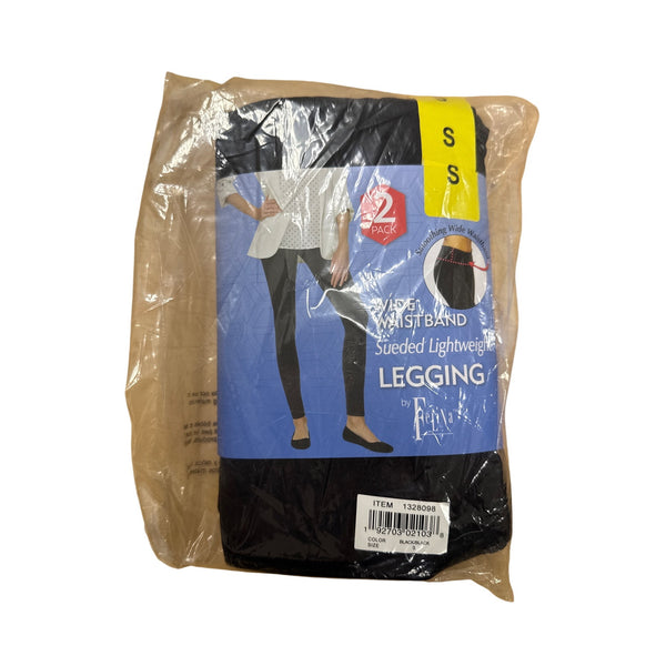 Felina Womens Black Sueded Lightweight Wide Waistband Small Leggings 2 Pack