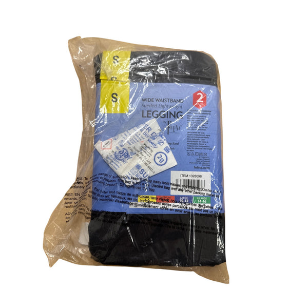 Felina Womens Black Sueded Lightweight Wide Waistband Small Leggings 2 Pack