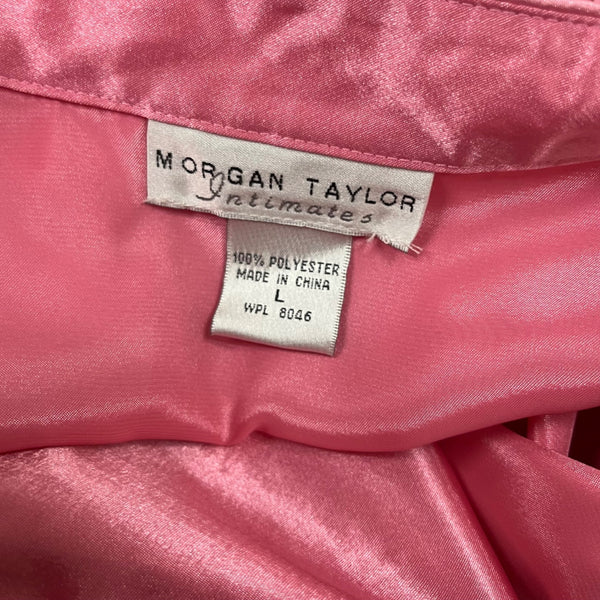 Morgan Taylor Luxurious Pink Satin Floral Embroidered Pajama Set Sz L - New