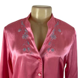 Morgan Taylor Luxurious Pink Satin Floral Embroidered Pajama Set Sz L - New