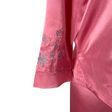 Morgan Taylor Luxurious Pink Satin Floral Embroidered Pajama Set Sz L - New