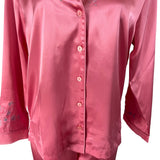 Morgan Taylor Luxurious Pink Satin Floral Embroidered Pajama Set Sz L - New