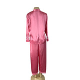 Morgan Taylor Luxurious Pink Satin Floral Embroidered Pajama Set Sz L - New