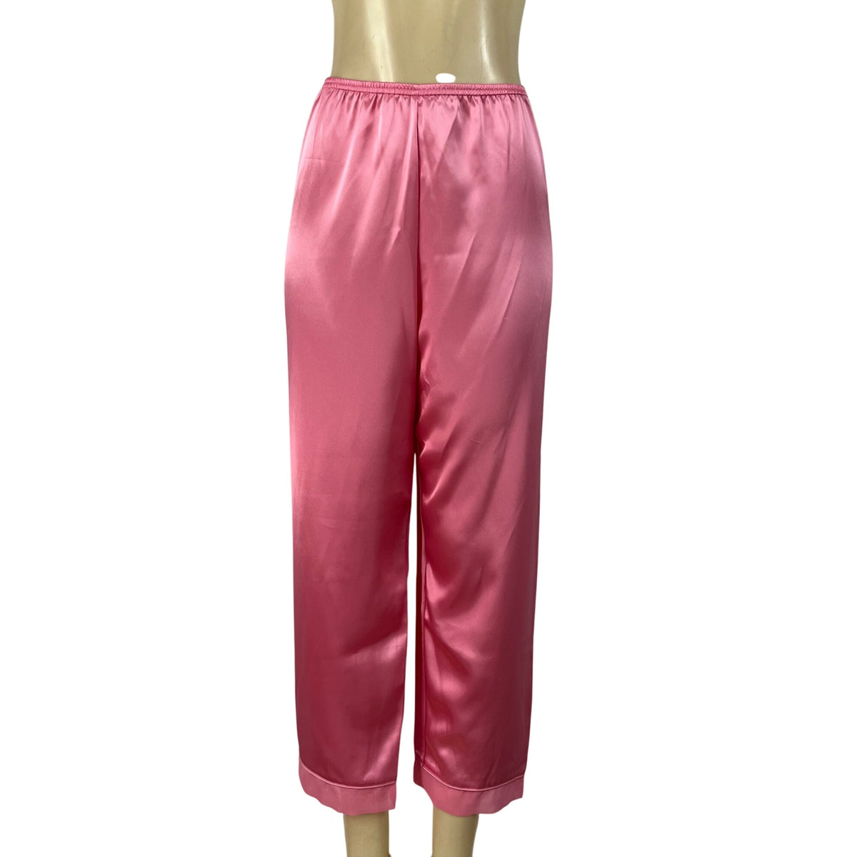 Morgan Taylor Luxurious Pink Satin Floral Embroidered Pajama Set Sz L - New