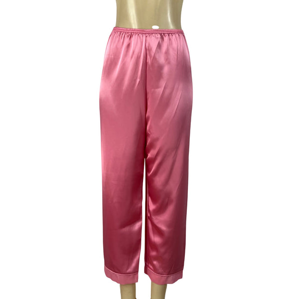 Morgan Taylor Luxurious Pink Satin Floral Embroidered Pajama Set Sz L - New