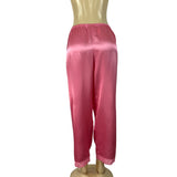 Morgan Taylor Luxurious Pink Satin Floral Embroidered Pajama Set Sz L - New