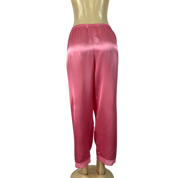 Morgan Taylor Luxurious Pink Satin Floral Embroidered Pajama Set Sz L - New
