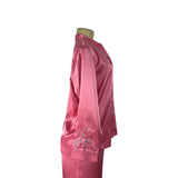 Morgan Taylor Luxurious Pink Satin Floral Embroidered Pajama Set Sz L - New