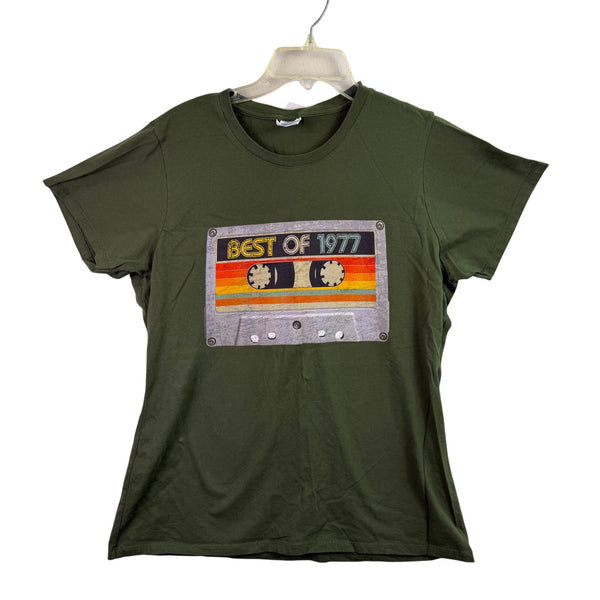 Port & Company Womens Green Cotton Graphic T-Shirt Best Of 1977 Cassette XL