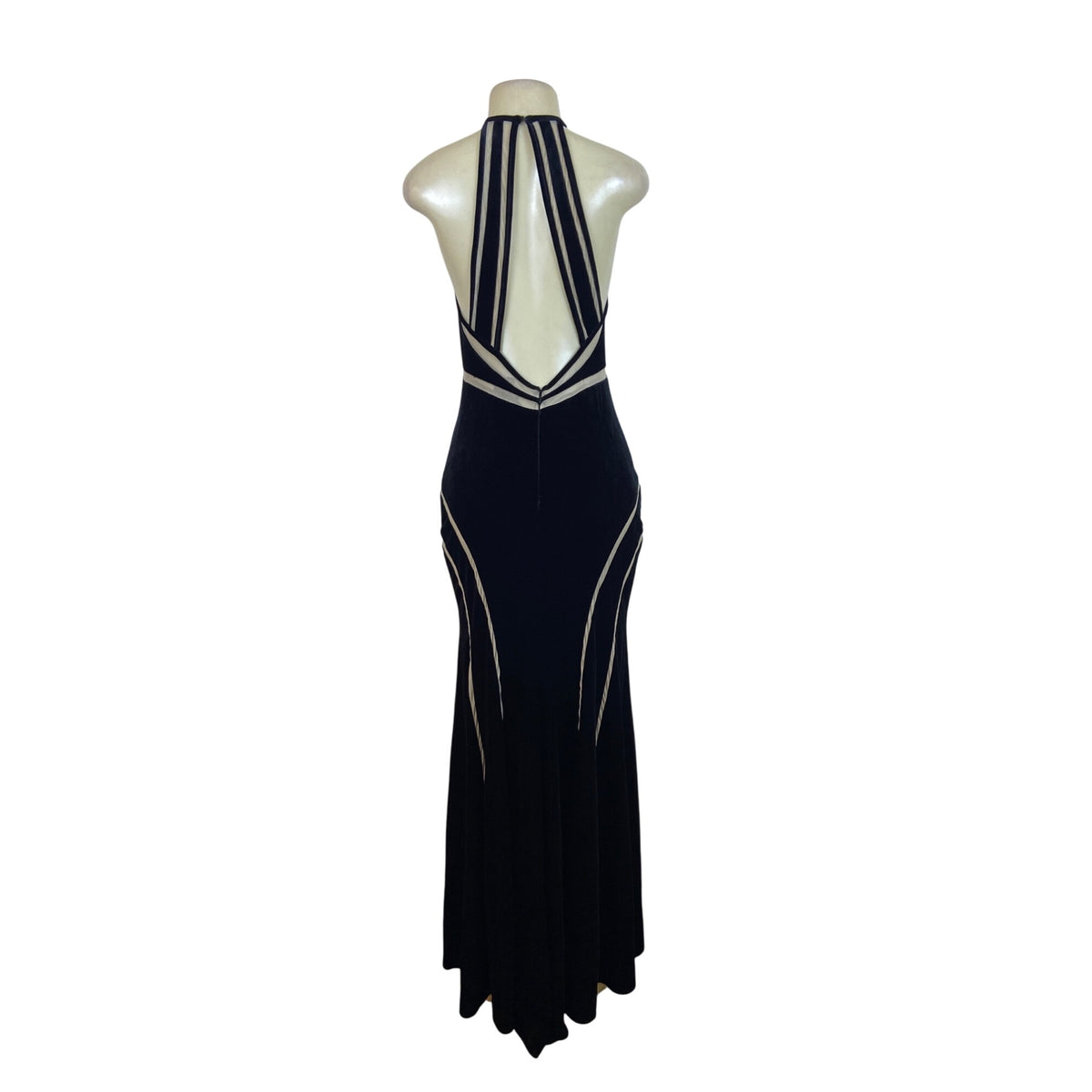 Xscape Womens Black Velvet Evening Gown Maxi Dress With Beige Trim 8 - New