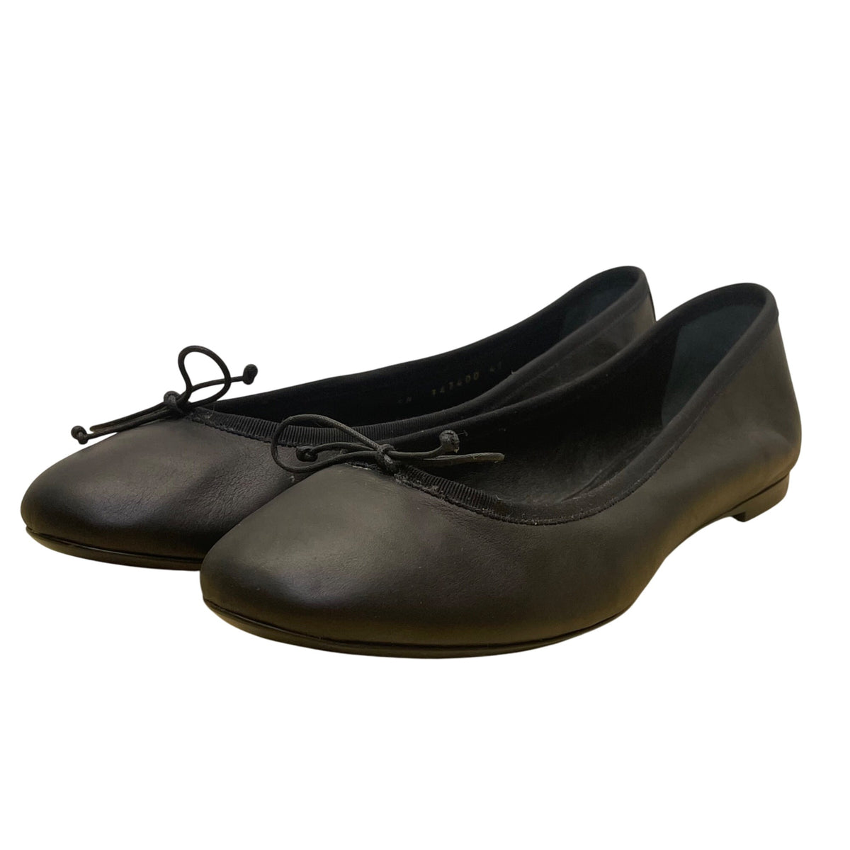 Saint Laurent Womens Black Leather With Bow Detail Ballet Flats Size 10