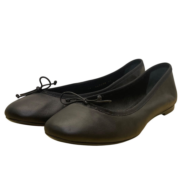 Saint Laurent Womens Black Leather With Bow Detail Ballet Flats Size 10