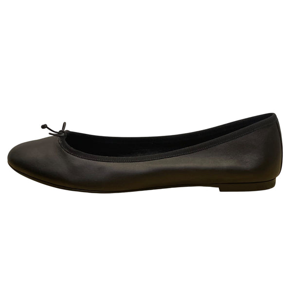 Saint Laurent Womens Black Leather With Bow Detail Ballet Flats Size 10