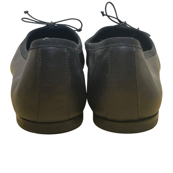 Saint Laurent Womens Black Leather With Bow Detail Ballet Flats Size 10