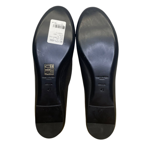 Saint Laurent Womens Black Leather With Bow Detail Ballet Flats Size 10