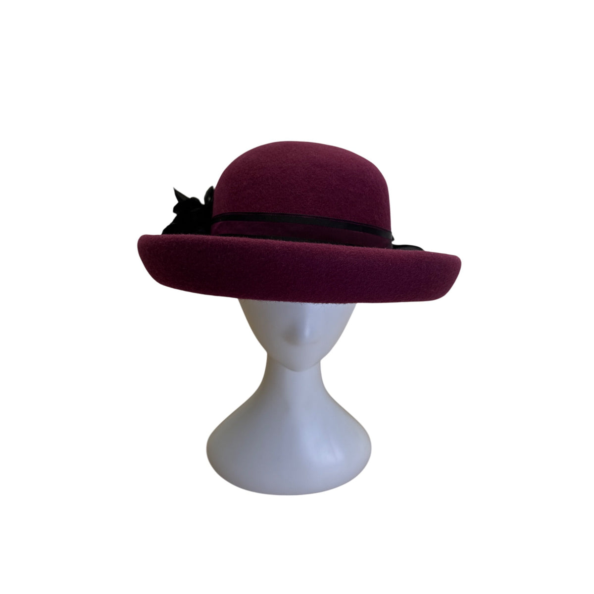 Vintage Artemisia Wool Felt Hat With Feather Trim & Ribbon Made In USA High Fashion Millinery