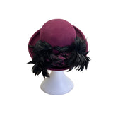 Vintage Artemisia Wool Felt Hat With Feather Trim & Ribbon Made In USA High Fashion Millinery