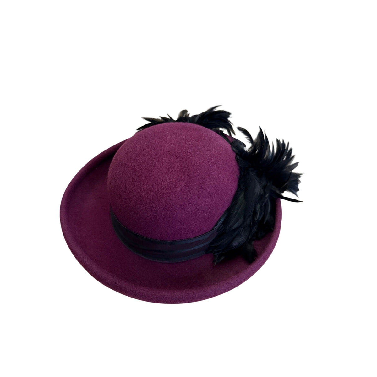 Vintage Artemisia Wool Felt Hat With Feather Trim & Ribbon Made In USA High Fashion Millinery