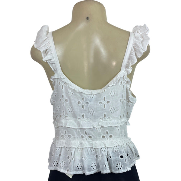 Pinch White Embroidered Eyelet Ruffle Tank Top Size L - New