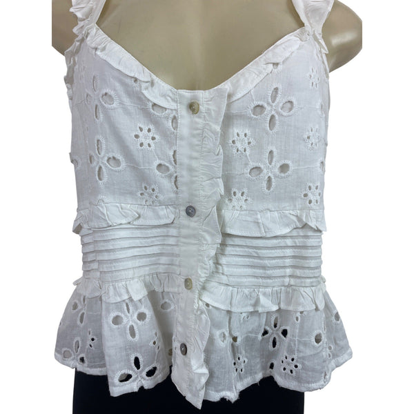 Pinch White Embroidered Eyelet Ruffle Tank Top Size L - New