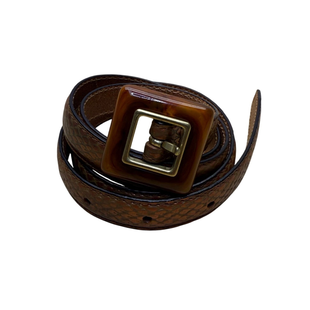 Fossil Womens Brown Genuine Leather Belt With Buckle Gold Accents Size M