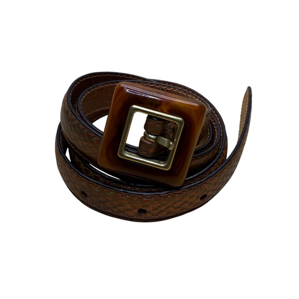 Fossil Womens Brown Genuine Leather Belt With Buckle Gold Accents Size M