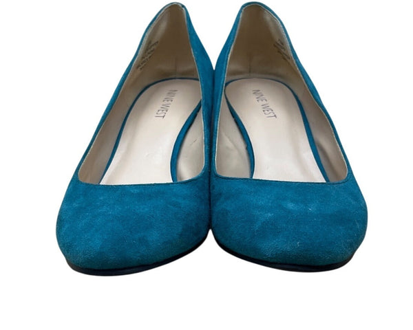 Nine West Women's Teal Suede Leather Closed-Toe Wedge Nwispy Heels Shoes Sz 7.5M