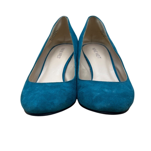 Nine West Women's Teal Suede Leather Closed-Toe Wedge Nwispy Heels Shoes Sz 7.5M