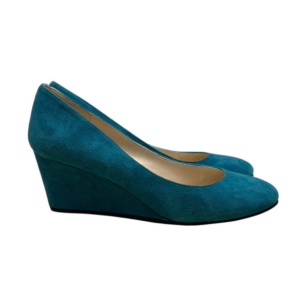Nine West Women's Teal Suede Leather Closed-Toe Wedge Nwispy Heels Shoes Sz 7.5M
