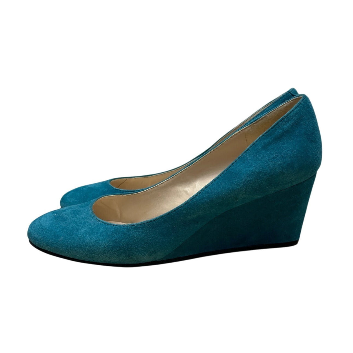 Nine West Women's Teal Suede Leather Closed-Toe Wedge Nwispy Heels Shoes Sz 7.5M