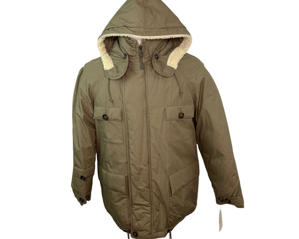 London Fog Olive Green Nordic Faux Fur Button Details Hooded Winter Coat Sz M - New