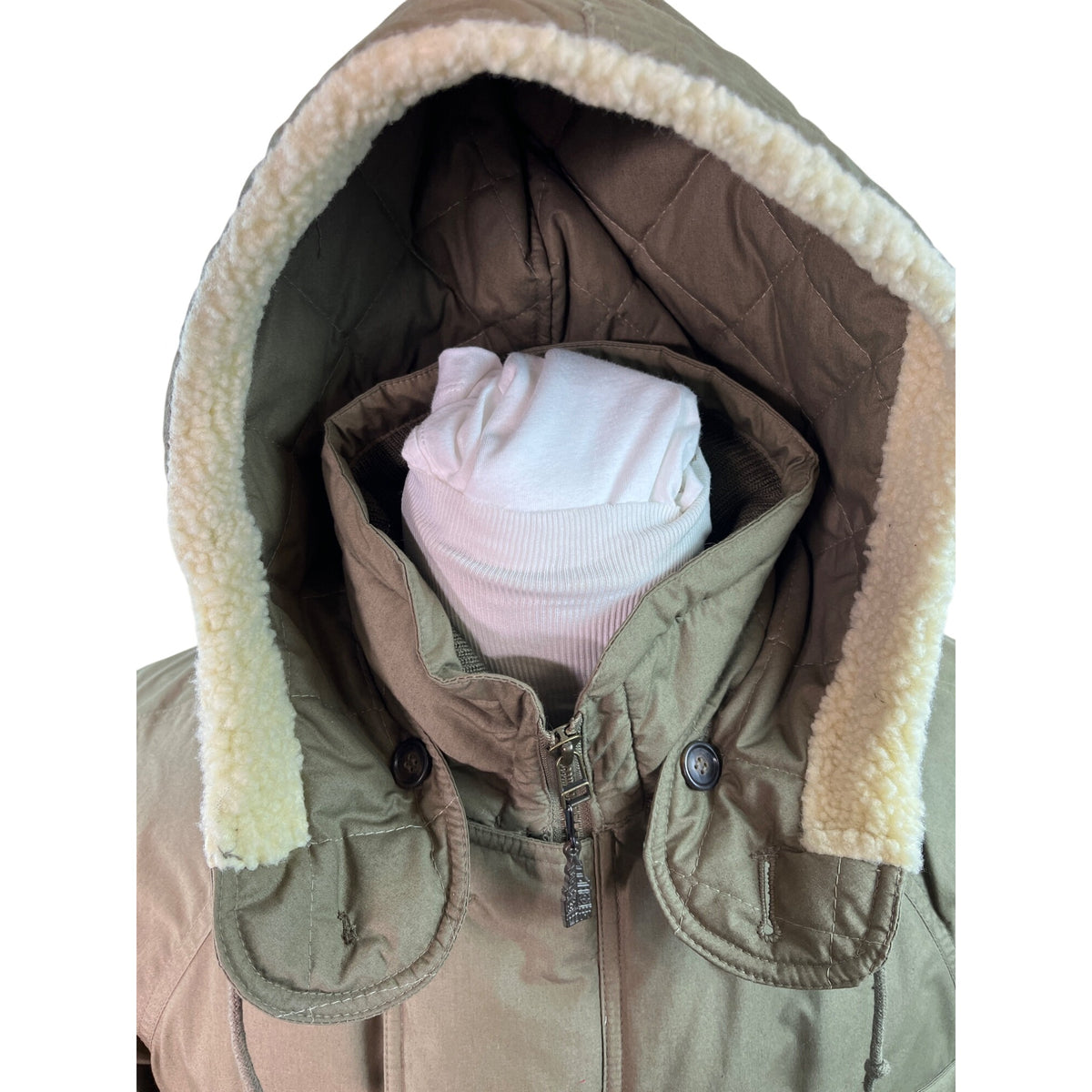 London Fog Olive Green Nordic Faux Fur Button Details Hooded Winter Coat Sz M - New