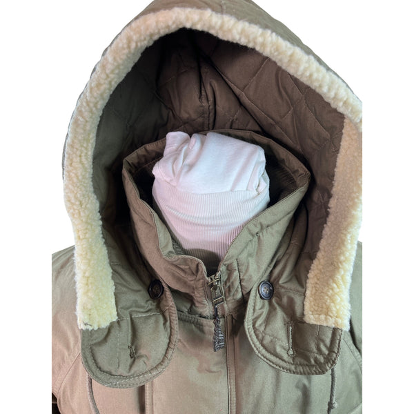 London Fog Olive Green Nordic Faux Fur Button Details Hooded Winter Coat Sz M - New